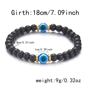 Gedetailleerde maattabel van de boze oog armband met 8mm kralen en 18cm omtrek