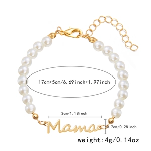 Détail du bracelet perles Mama avec dimensions 17cm plus 5cm extension et poids 4g