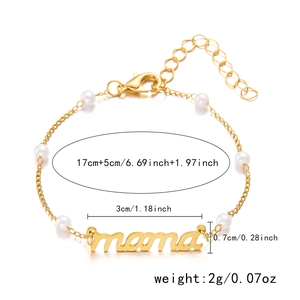 Vue détaillée du bracelet perle MAMA avec mesures de la chaîne 17+5cm et du pendentif 3cm