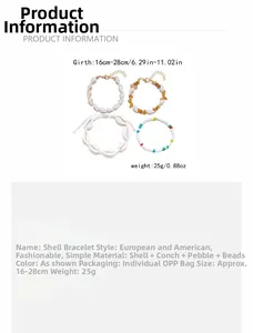 Details des 4-teiligen Boho-Muschelarmband-Sets mit Kies und bunten Glasperlen