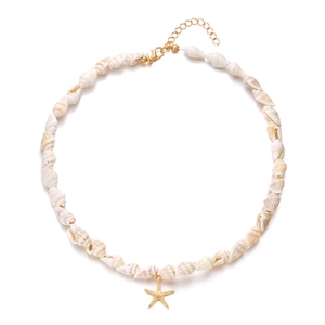 Starfish pendant necklace with white shell beads and golden lobster clasp closure