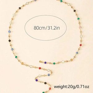 Collana lunga con nappe e cristalli colorati e catena dorata da 80 cm dettagli