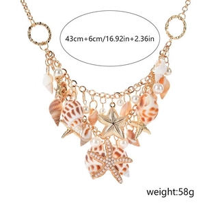 Detail of seashell beach body chain with starfish pendants and 43cm length parameters