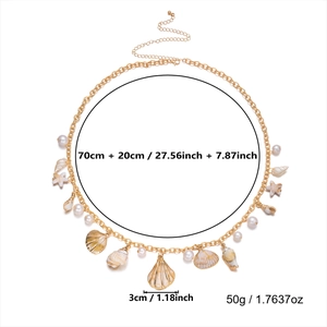 Detailed dimensions of boho beach body chain with shell and starfish charms