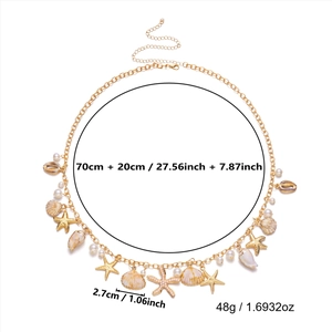 Detailed size specifications for bohemian shell waist chain with starfish and pearl charms
