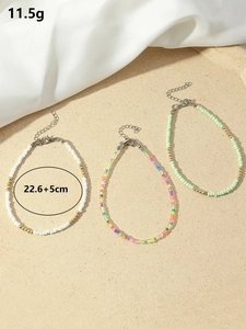 Detailed view of bohemian beaded anklet set with adjustable lobster clasp and extension