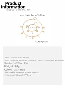 Detaillierte Größenangaben für das Halsketten und Armband Set mit Seestern und Muschel