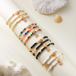 Bohemian seashell and starfish beaded anklet set in various colors for beach summer