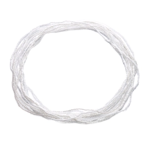 Macro shot of multi-layer pure white seed bead waist chains on a plain background