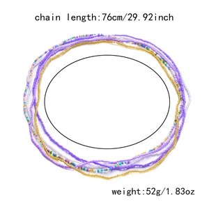 Detail of colorful multilayered beaded waist chain, 76cm length and 52g weight specifications