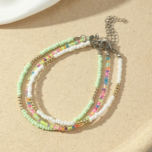 Bohemian multilayer starfish beaded anklet set with sea shells for beach style