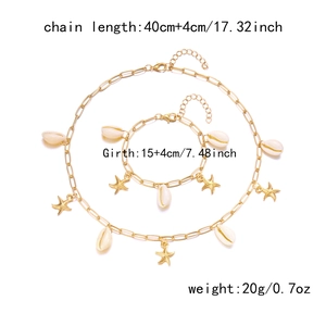 Detailansicht von Strandmuschel-Halskette und Armband-Set mit goldenen Seesternen