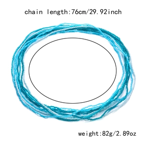 Detail showing 76cm length and 82g weight of multi-layered blue beaded waist chain set
