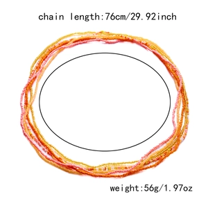 Detail view of 76cm multi-layered colorful seed bead body chain showing size and weight