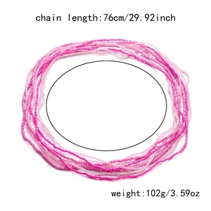 Detail showing colorful beaded waist chain with 76cm length and 102g weight specifications
