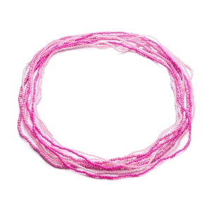 Multilayer pink seed bead waist chains in gradient shades of rose and cherry blossoms