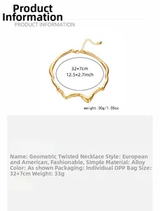 Detaillierte Größe und Materialspezifikationen für die goldene geometrische Wellenhalskette