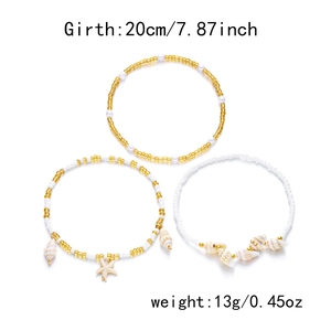 Detailed size view of shell and starfish beaded anklets showing 20cm girth and 13g weight