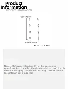 Detailed dimensions of silver skull tassel earrings showing 10cm length and alloy material