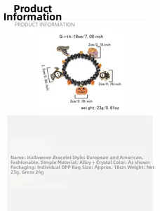 Pulsera de Halloween de 18cm con dijes de aleación de calabaza y calavera decorativa