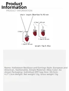 Details zu Halloween Halskette und Ohrringen mit blutigem Herz und Größenabmessungen