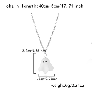 Geisteranhänger Halskette Details mit Maßen 2,2x1,8 cm und 40+5 cm Kettenlänge