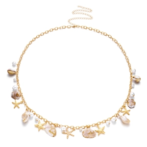 Bohemian gold beach belly chain with seashells starfish pendants and pearls