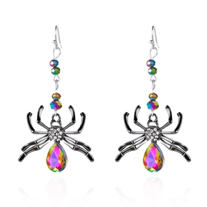 Détails de boucles d'oreilles araignée gothique avec cristaux colorés et métal noir