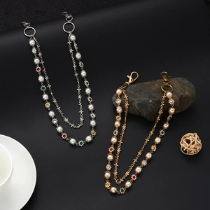 Chaînes de taille en perles avec breloques fleurs en strass, ensemble doré et argenté