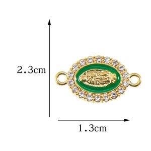 Connecteur Vierge Marie ovale en émail vert et strass pour bijoux DIY, 2,3x1,3 cm
