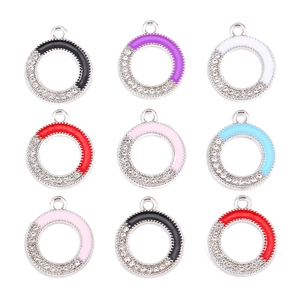 DIY Schmuckherstellung Legierung Strass Emaille Runde Kreis Anhänger Charm Für Halskette Ohrring Handgemachtes Handwerk Material