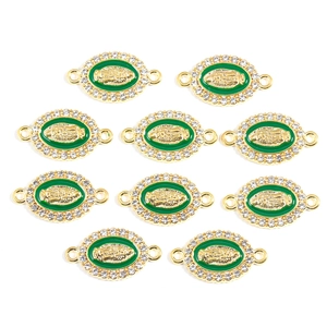Lot de 10 breloques ovales Vierge Marie en émail vert et strass pour bracelets DIY