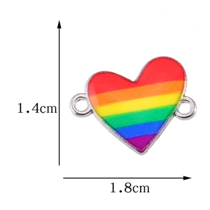 Regenbogen Herz-Anhänger aus Legierung mit zwei Ösen für DIY-Schmuck, 1,8 cm Breite