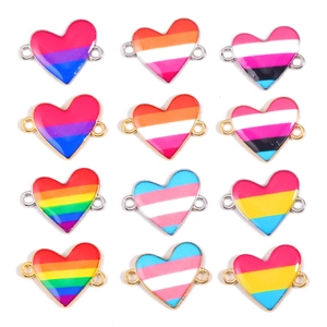 Regenbogen Pride Herz Legierung Emaille Charms Verbinder Für DIY Schmuckherstellung Gold Silber Doppel Loch Anhänger