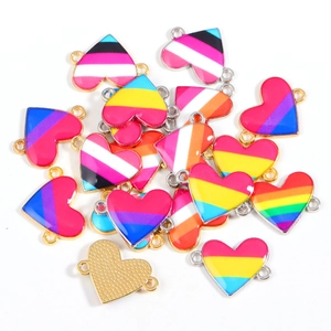 Regenbogen Herzverbinder aus Legierung mit zwei Löchern für DIY-Halsketten und Schmuck