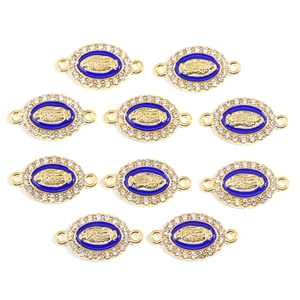 Détail de connecteurs ovales Vierge Marie en émail bleu avec strass pour bijoux