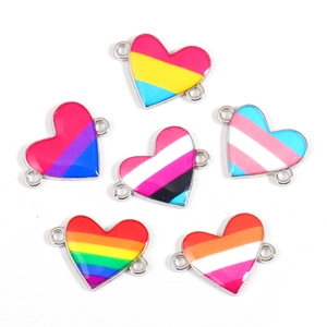 Regenbogen Herz Emaille Legierung Doppellochverbinder für DIY Schmuckherstellung
