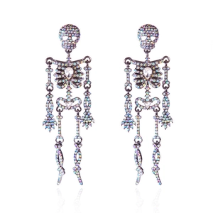 Orecchini a pendente a scheletro di Halloween con strass iridescenti e base in lega