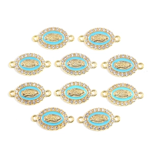 Détails de pendentifs ovales de la Vierge Marie en alliage avec émail bleu et strass