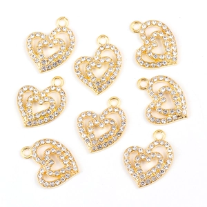 Pendentifs cœur dorés évidés avec strass étincelants pour la création de bijoux DIY
