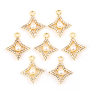 Pendentifs étoiles dorées avec perles blanches et petits cristaux pour bijoux DIY