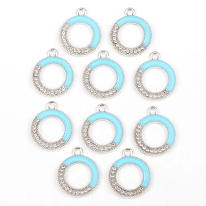 10er-Set runde Anhänger aus Silberlegierung mit blauer Emaille und Kristallen für Schmuck