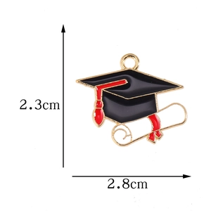 Enamel graduation cap and diploma charm pendant for DIY jewelry making 2.3cm x 2.8cm