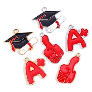 Graduation theme alloy charms with doctor hat and A+ symbols for DIY jewelry making