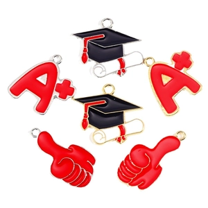 Enamel alloy exam charms set with graduation cap and A plus sign for DIY jewelry