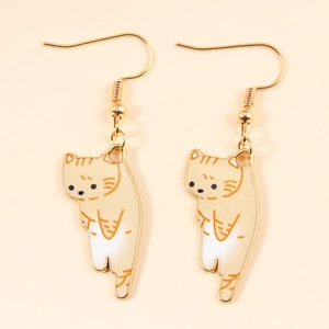 Cute orange tabby cat drop earrings in gold-toned finish for women and girls