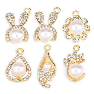 Alloy Faux Artificial Pearl Rhinestone Pendants For DIY Jewelry Making Gold Plated Charms For Necklace Bracelet Earrings Accessories