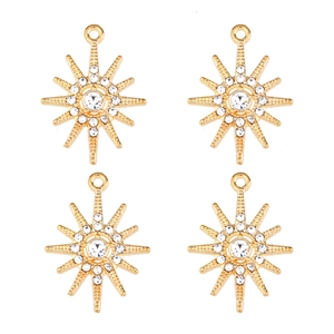 Détails de quatre pendentifs en étoile dorée avec strass blancs pour bijoux artisanaux