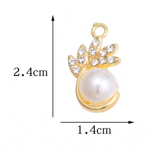 Elegant gold pearl and zircon pendant charm measuring 2.4cm by 1.4cm for jewelry DIY