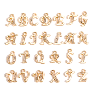 Breloques Lettre Alphabétique en Alliage Ton Or avec Strass pour Création de Bijoux DIY Collier Boucle d'Oreille Pendentif